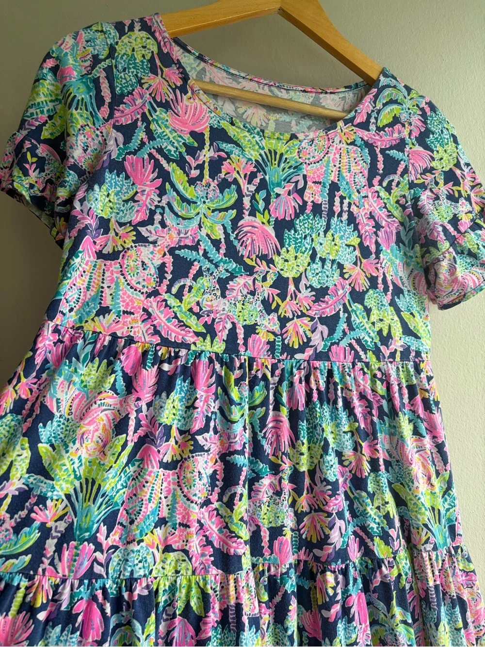 Lilly Pulitzer Navy Floral Tiered Short-Sleeve Midi Dress - Picture 3 of 6